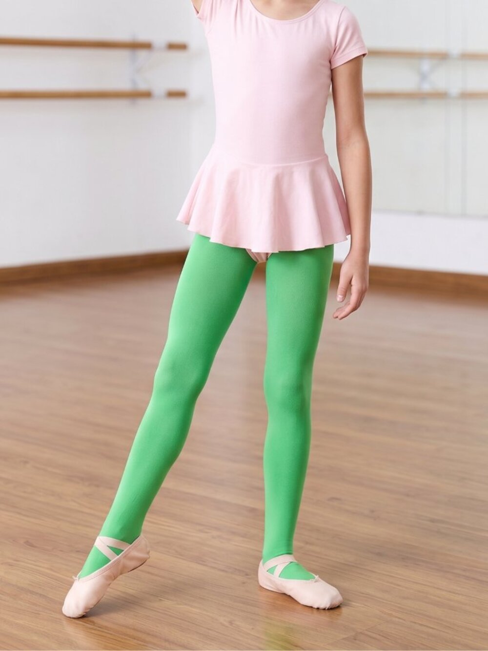 NIP Carnavalife Girls 2 Pack Kelly Green Footed Ballet Dance Tights Size Medium